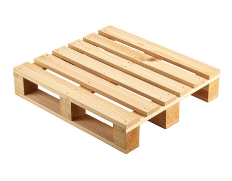 A sturdy wooden pallet made of evenly spaced planks, designed for stacking and transporting goods efficiently.