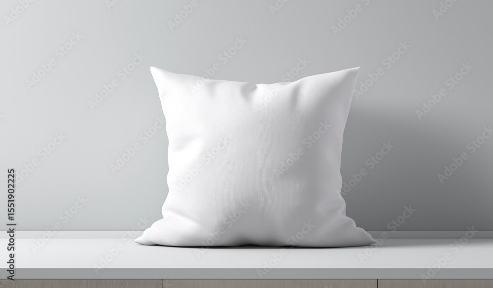 Poster 3d rendering of a white square pillow mockup placed on a table against gray wall background, blank a
