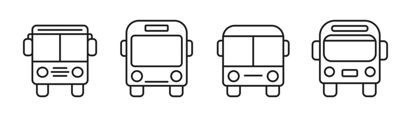 Bus icon png set. Front view bus symbol. Transportation bus line art. Vector illustration editable stroke width