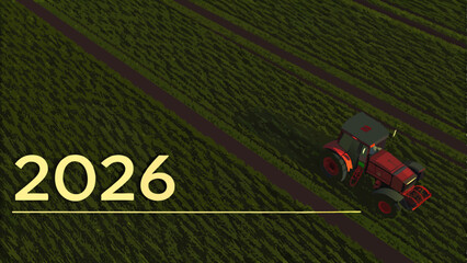 Obraz premium A cheerful illustration of a person working in a field with a tractor in the foreground vector art design
