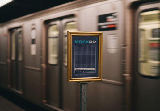 Vertical Frame Notice Mockup on the Train Station
