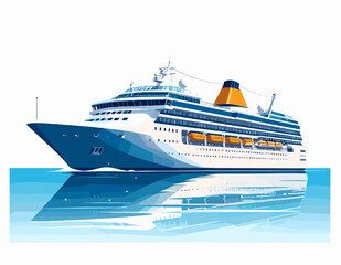 Fototapeta premium Digital Pixel Art of a Cruise Ship on Blue Ocean Waters with White Sky Background
