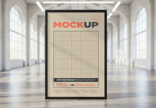 Vertical Frame Poster Mockup on the Hall