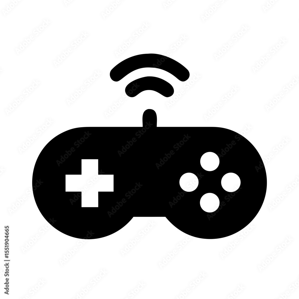 Poster wireless game controller with plus sign and four dots isolated on white background
