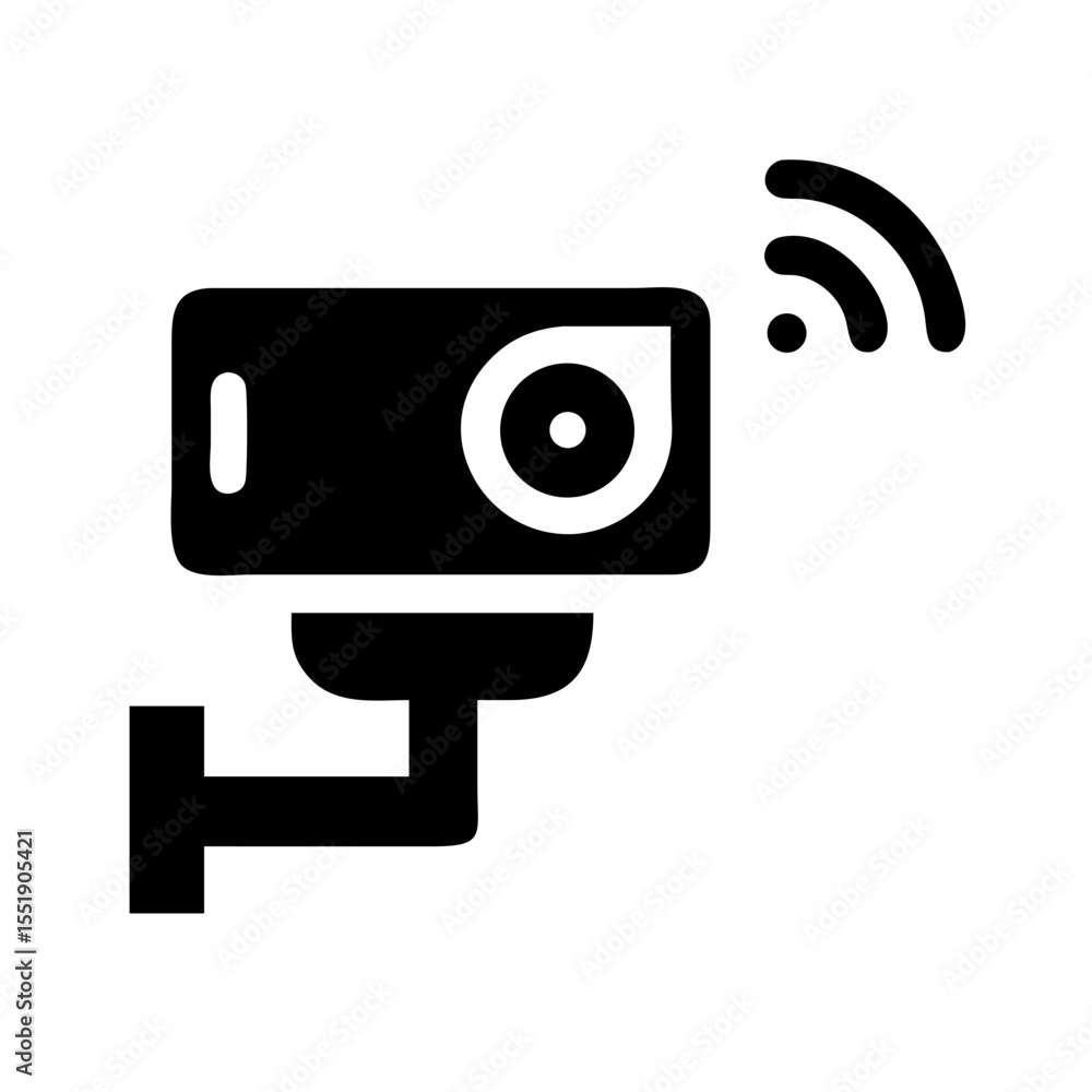 Poster security camera with wireless signal isolated on white background