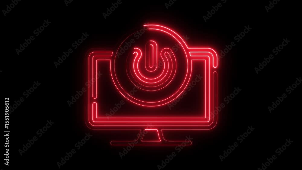 Aufkleber illuminated red neon computer monitor power button on black background