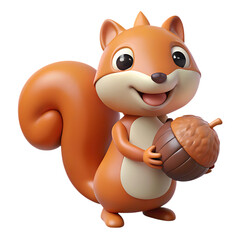 Naklejka premium Adorable 3D Cartoon Squirrel Holding a Large Acorn, Autumn Theme, Cute...