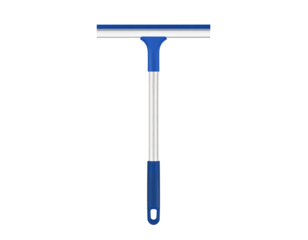 Plastic squeegee for window or floor cleaning, isolated on white.