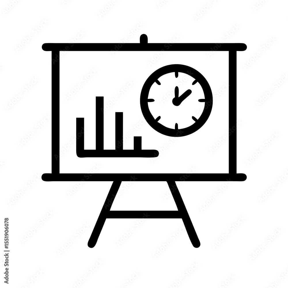 Poster a presentation board shows a graph and clock isolated on white background