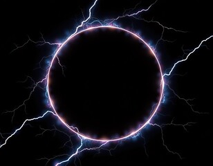 Electric ring: Abstract energy circle with lightning bolts against dark backdrop