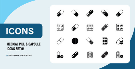 Medical Pill and Capsule Icons Set