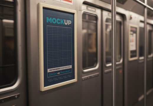 Vertical Poster Mockup inside Train Subway