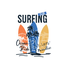 Surfing Club Ocean Ride Surf boards vector graphic design
