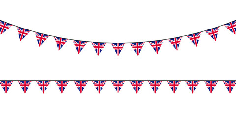 Bunting flags with Union Jack design, perfect for UK-themed events, British celebrations, or patriotic decorations.