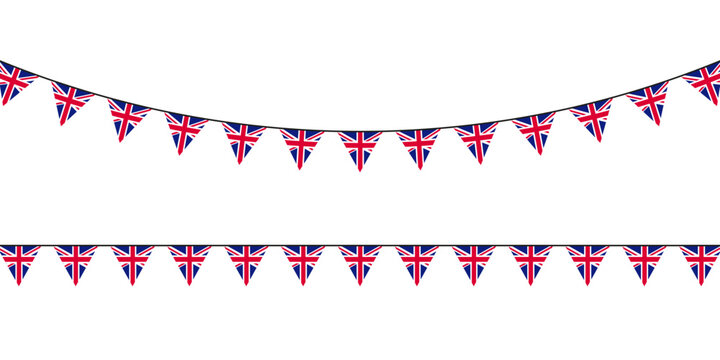 Bunting flags with Union Jack design, perfect for UK-themed events, British celebrations, or patriotic decorations.