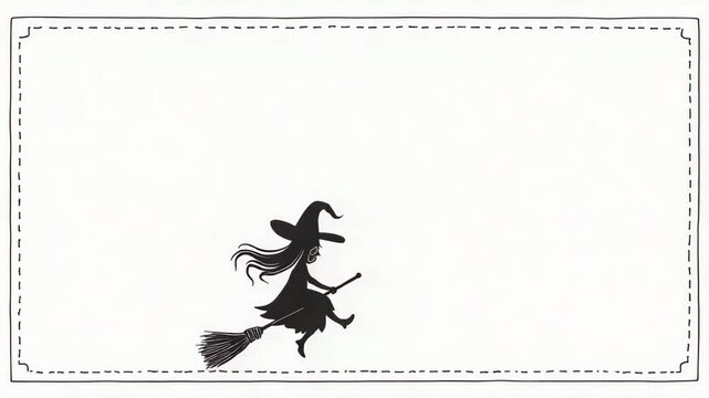 Silhouette of a witch flying on a broomstick in a blank space  
