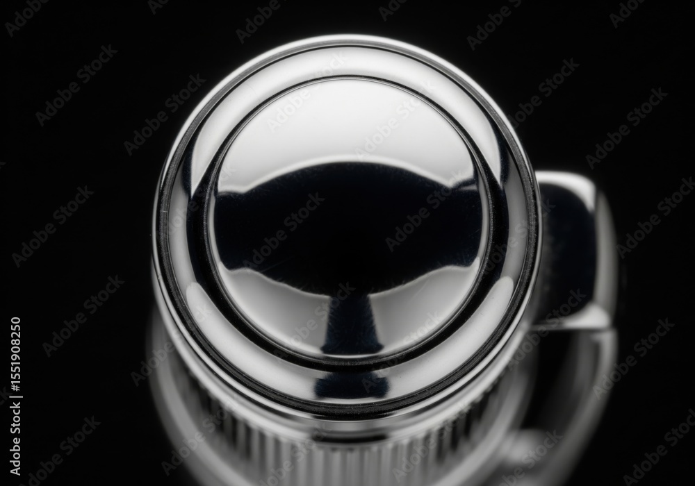 Aufkleber polished chrome cap reflection. high angle capture of a gleaming metal item, showcasing its precise 