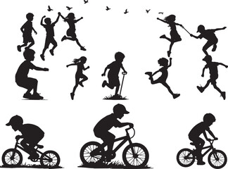 Silhouettes of a Boy Riding a Bicycle