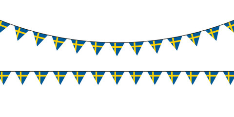 Festive bunting with Swedish flags in blue and yellow, perfect for national holidays, sports events, or Scandinavian-themed celebrations.