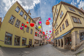 Fototapeta premium Street and old houses in the Rothenburg ob der Tauber, Ansbach, Bavaria, Germany