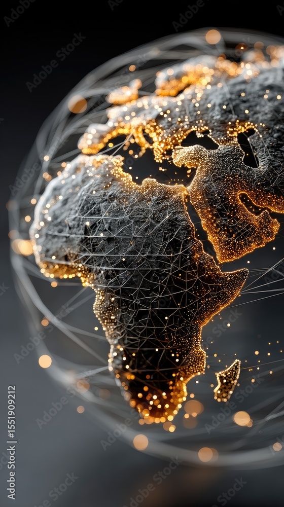 Poster abstract global network visualization with glowing points of light