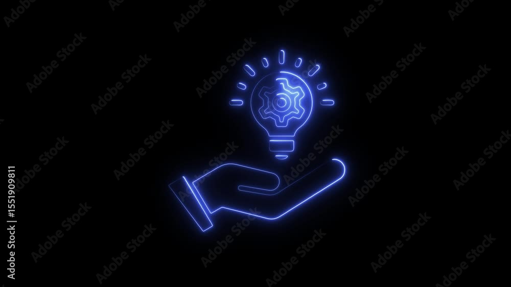 Aufkleber illuminated idea concept of innovation support and technological development symbol on a black backg
