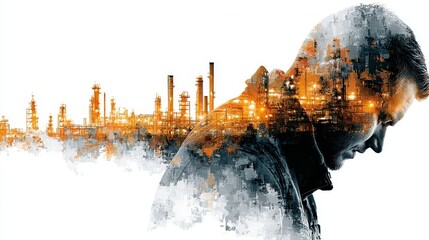 Electrical Engineer an atmospheric cityscape at night, with an industr