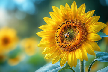 Fototapeta premium Bee on a sunflower.