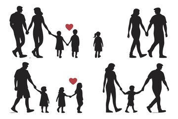 Family silhouette set: Illustrative silhouettes depict families of different dynamics, each lovingly holding hands, expressing unity, support, and care. conveying family love and togetherness.
