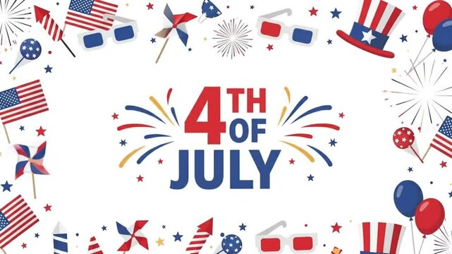 A festive 4th of july background features american flags fireworks pinwheels and other celebratory items