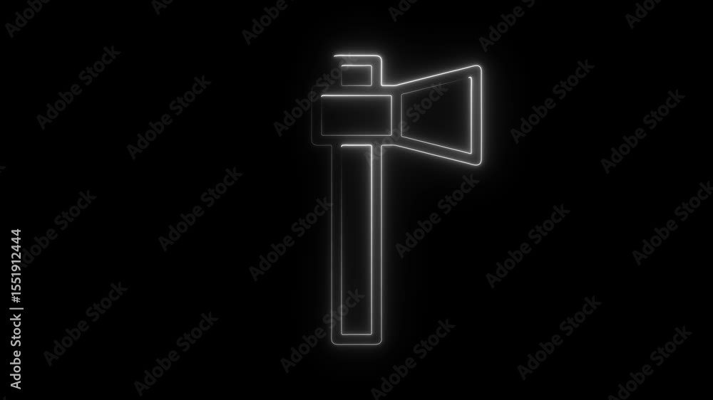 Poster animated neon outline of a simple axe against a black backdrop loopable