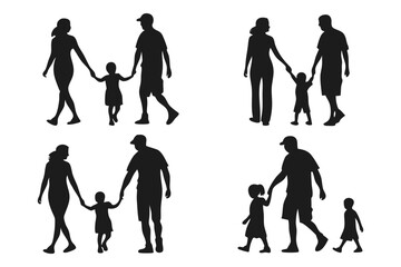 Family Silhouette Set: A heartwarming collection of silhouettes of families, capturing the essence of togetherness and the bond of walking together in perfect harmony, filled with the spirit of love.
