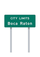Vector illustration of the city of Boca Raton (Florida) green road sign on metallic posts