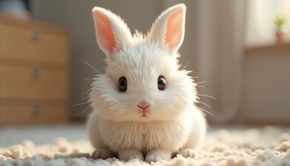 Obraz premium White rabbit on rug portrait