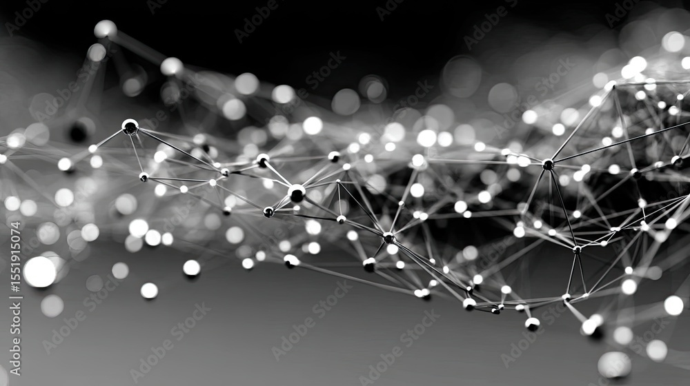 Poster abstract network connection: dots and lines on a dark background