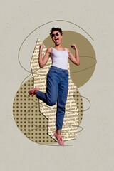Trendy 3d zine vertical photo collage of happy girl dance weekend celebration vibe event chill...