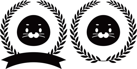 アザラシと月桂冠のエンブレム　モノトーン © ベルベットR