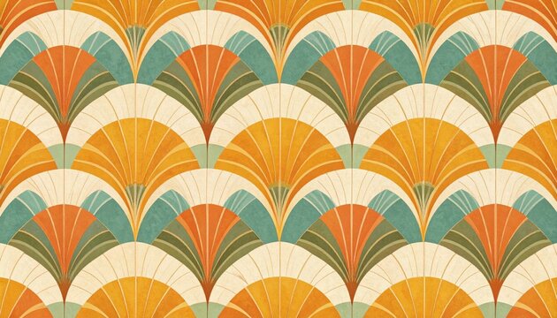 Seamless Art Deco geometric pattern with fan shapes for a retro vintage background.