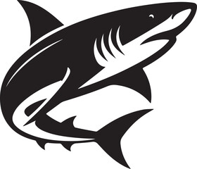 Shark Fish Black Silhouette Vector, Ocean Predator Clipart & Marine Wildlife Design