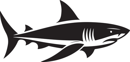 Shark Fish Black Silhouette Vector, Ocean Predator Clipart & Marine Wildlife Design