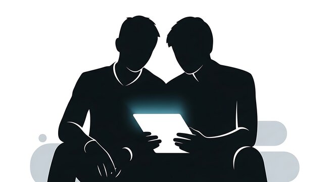 Collaboration, Teamwork, Partnership Two Figures Examining a Document Together