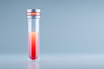 glass bioreactor chamber containing bio-printed blood vessel model on solid grey studio background