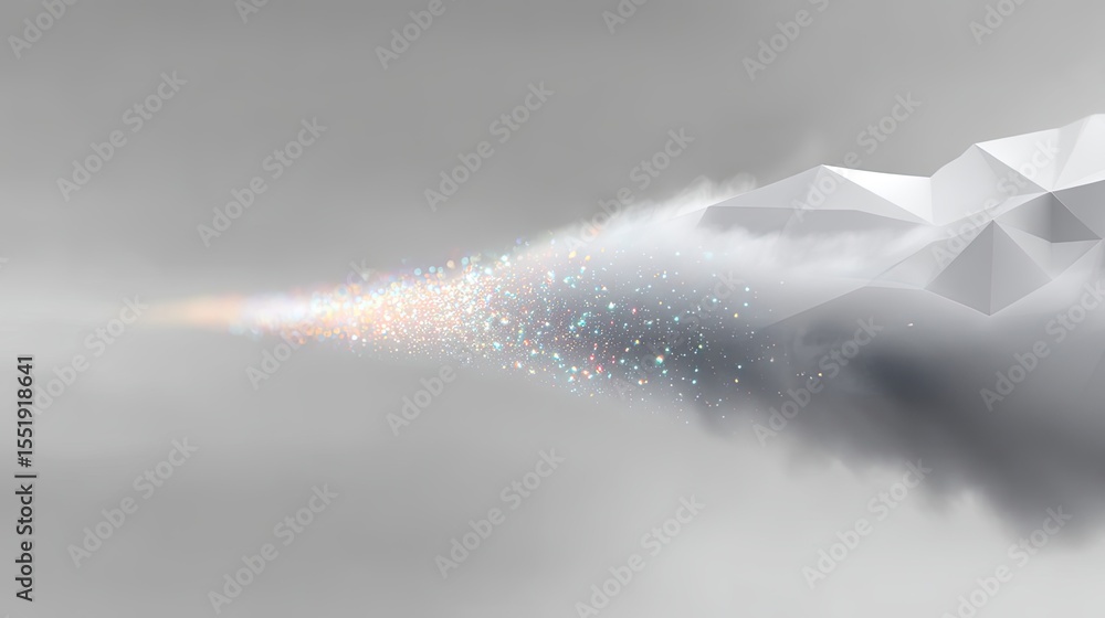 Poster abstract polygonal cloud with sparkling particles and motion blur