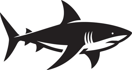Shark Fish Black Silhouette Vector, Ocean Predator Clipart & Marine Wildlife Design