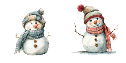 cute snowman watercolor vector illustration