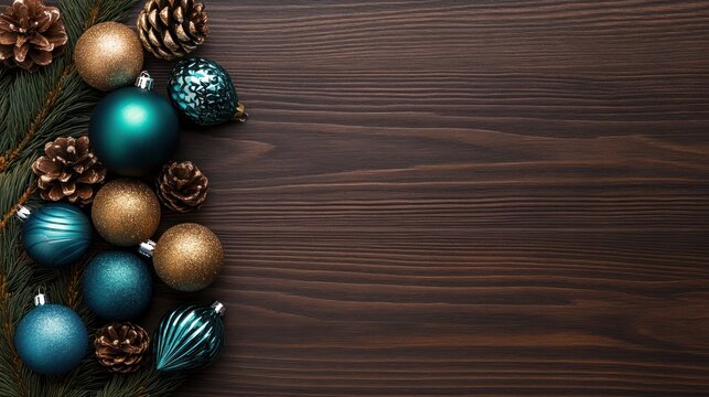 Christmas ornaments on wooden background