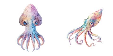 cute squid watercolor vector illustration