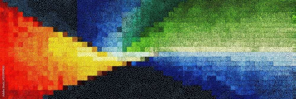 Poster colorful abstract mosaic artwork featuring vibrant geometric shapes and gradients in a range of colo