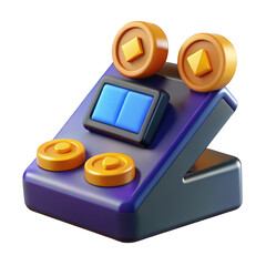 3d stylized cash register with coins isolated on transparent background