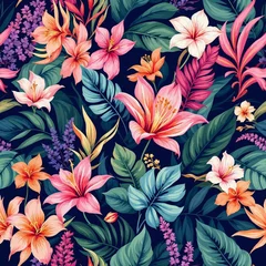 Tropical floral seamless pattern vibrant dark background © TatoSievers